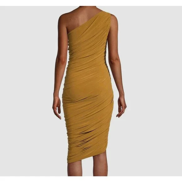 $205 Norma Kamali Diana Women's Gold Diana Ruched One-Shoulder Dress Size XS/34 - Picture 2 of 5